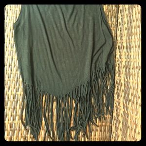 Black Fringed Sleeveless Cropped Top